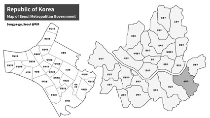 Seoul Songpa-gu Map - Administrative Districts and Neighborhoods of Songpa District, South Korea