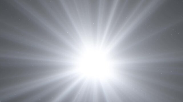 Transition video material with white light spreading from the center of the screen. Centered white light rays on black background. Heaven light animation from center. Dynamic light rays footage.