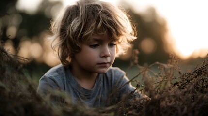 A child exploring a farm during the harvest season