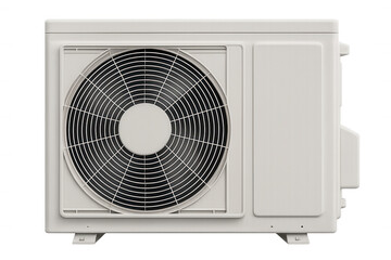Fototapeta premium Air conditioner external unit with rotating fan blades providing cooling and climate control, isolated on transparent background