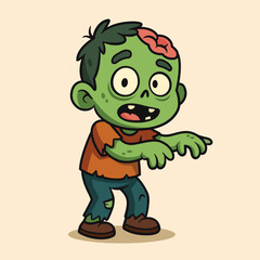 Cute zombie cartoon character illustration. Halloween vector art of walking dead