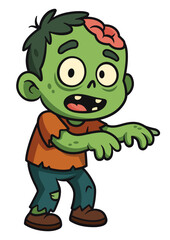 Cute zombie cartoon character illustration. Halloween vector art of walking dead