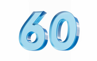 3d Glossy Blue number 60 Sixty isolated on white background. 3d illustration