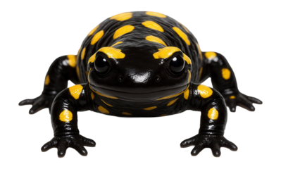 Fire salamander with glossy black body and vivid yellow spots