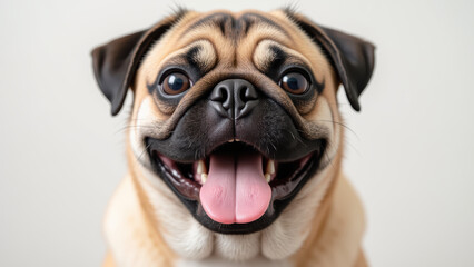 Happy pug dog with joyful expression, showcasing its playful nature and adorable features. This charming pet brings warmth and joy