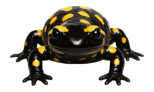 Fire salamander with glossy black body and vivid yellow spots