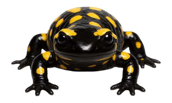 Fire salamander with glossy black body and vivid yellow spots