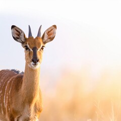 Fototapeta premium a captivating shot of a beautiful antelope in natural habitat. It's a sunny day, the antelope appears alert and is looking directly at the camera.