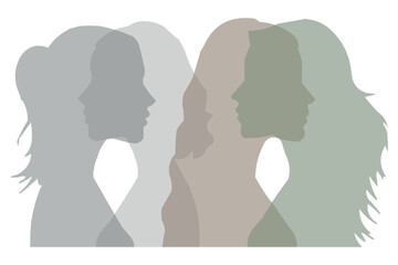 Elegant silhouettes of Women in profile. A modern representation of femininity and beauty. Vector illustration isolatd on clear background.