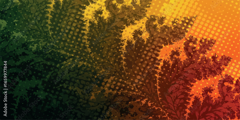 Poster abstract fractal design with gradient halftone in green and yellow