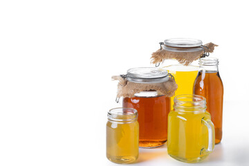 Colorful Kombucha Jars and Bottles isolated on white background