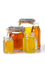 Colorful Kombucha Jars and Bottles isolated on white background