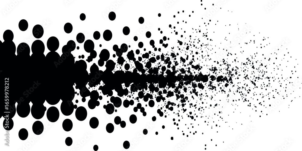 Poster black dots dispersion pattern on a minimal white background
