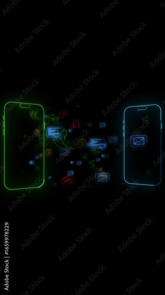 Aufkleber two smartphones exchanging chat bubbles talk of artificial intelligence operator of call centrum cha