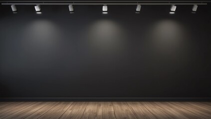 Black gallery with blank wall 