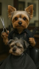 Adorable dogs grooming session.