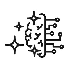 Artificial intelligence brain icon with sparkle and tech circuits.