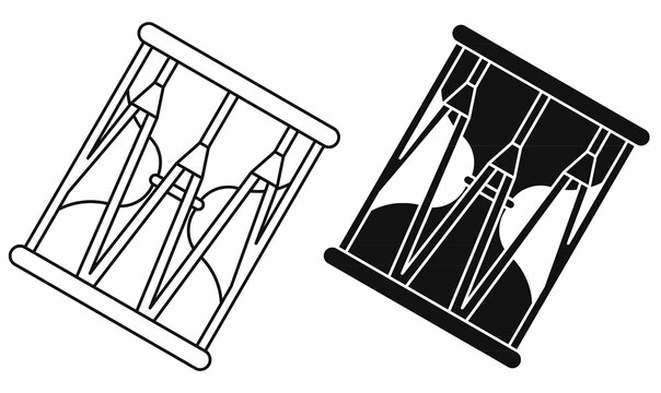 vector illustration of janggu icon set. also transliterated as janggo or changgo or seyogo with outline and silhouette. isolated white background.