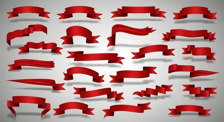 Obraz premium Collection of elegant red ribbons and banners for impactful design projects and promotional materials