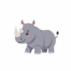 Cute Rhinoceros Cartoon Illustration for Kids Coloring Book