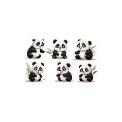Fototapeta premium Set of Cute Panda Cartoon Animal Illustration on white background
