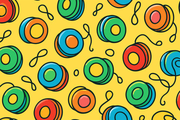 Fototapeta premium Seamless Pattern of Colorful Yo-yos on a Yellow Background