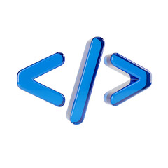 Blue 3D Code Brackets Symbol for Programming PNG file isolated on white transparent background hd file download.
