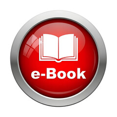 Red glossy e-book icon with open book symbol and PNG file isolated on white transparent background hd file download.