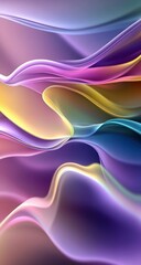 Fototapeta premium Abstract flowing waves of pastel colors create a smooth, fluid, and vibrant digital art piece with shades of purple, pink, blue, and yellow blending seamlessly.