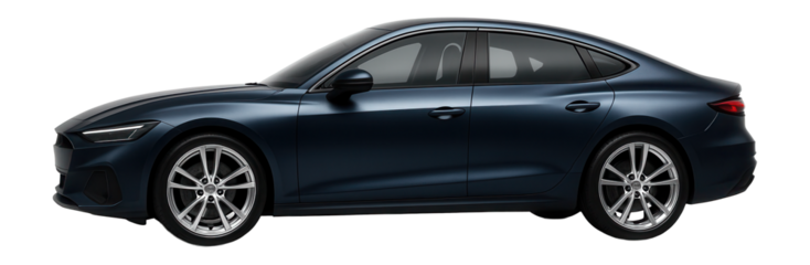 Mid-size fastback with bold front fascia and sculpted body lines