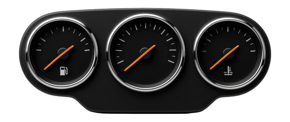 Analog instrument cluster with three circular gauges and chrome bezels