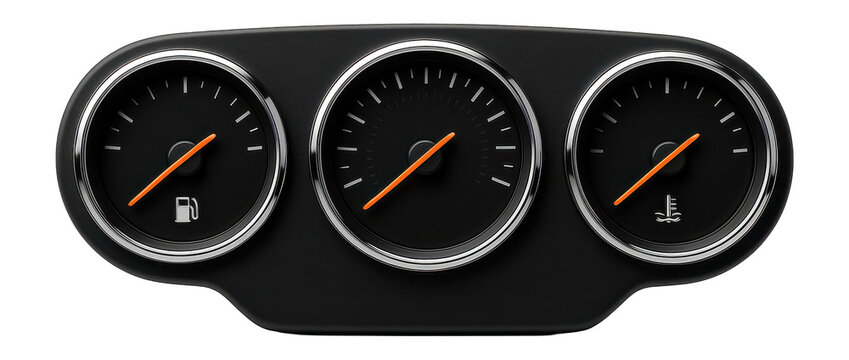 Analog instrument cluster with three circular gauges and chrome bezels