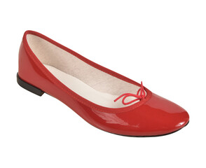 Women’s red ballet ballerina flat shoe with bow, glossy patent leather finish, stylish and...