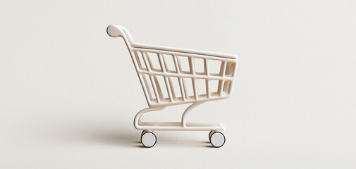 Minimalist shopping cart white plastic modern design isolated on light background clean lines simple style retail concept empty side view contemporary