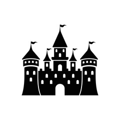 Fototapeta premium Castle Silhouette Icon with Flags and Towers