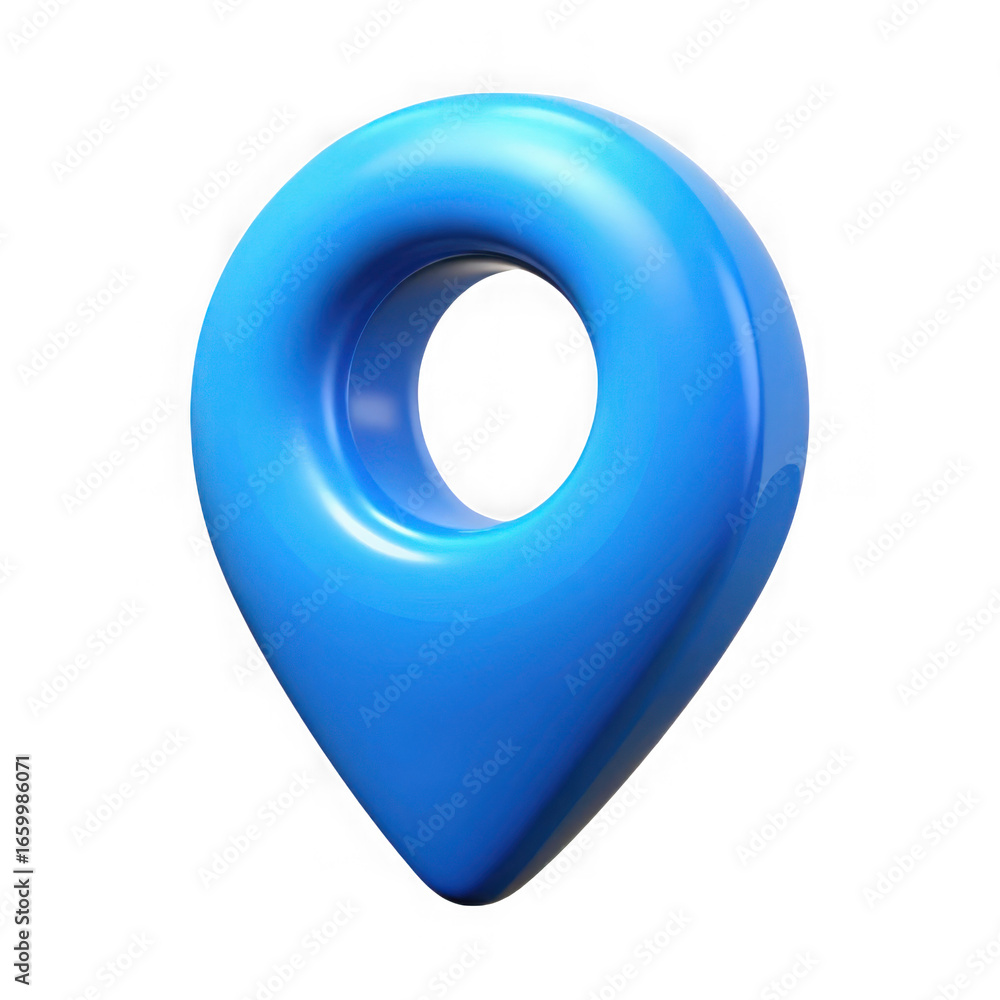 Poster Blue 3D Location Pin Icon with a Hole in the Center on a Transparent Background map marker navigation isolated on a transparent background
