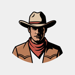 Cowboy Portrait with Hat and Bandana Illustration