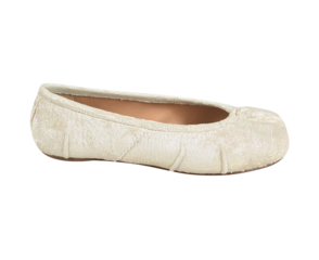 Women’s white ballet ballerina flat shoe, glossy patent leather finish, stylish and comfortable footwear for casual and formal wear, transparent background.