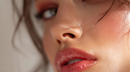 Naklejka premium Close-up Portrait: Woman's Face with Makeup
