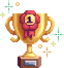 trophy winner pixel art style illustration