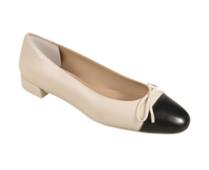 Women’s white ballet ballerina flat shoe with bow, glossy patent leather finish, stylish and comfortable footwear for casual and formal wear, transparent background.
