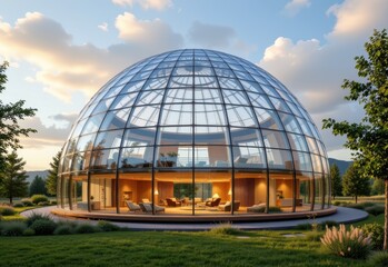 Obraz premium glass dome engineered with layered insulation reflective panels ventilation shafts and adjustable shading maintaining interior temperature balance energy efficient and sustainable climate controlled a