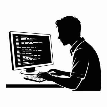 Programmer Working on Computer Code Silhouette