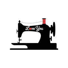 Sewing Machine with Love You Text Graphic Design