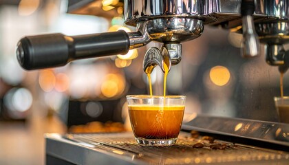 Maquina de Café espresso, realizando un café cremoso