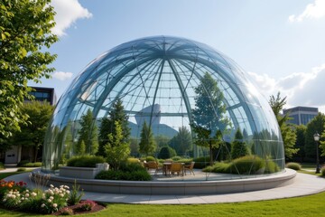 transparent glass dome design supports green architecture through daylighting natural ventilation passive heating cooling and layered insulation reducing energy consumption and environmental impact.