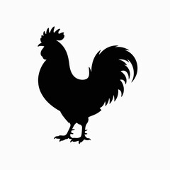 Silhouette of a Rooster on White Background