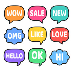 Set of speech bubbles in flat style. Vector illustration isolated on white background.