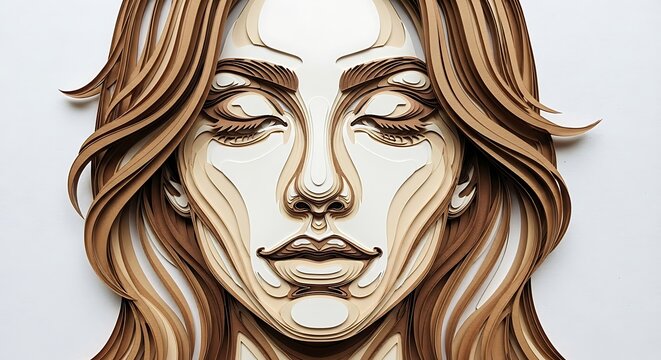 Layered paper portrait of a woman with closed eyes conveys tranquility and artistic depth