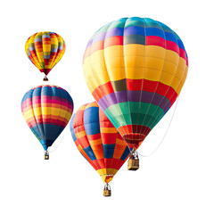 Obraz premium Four colorful hot air balloons, various shades and patterns, against a black background